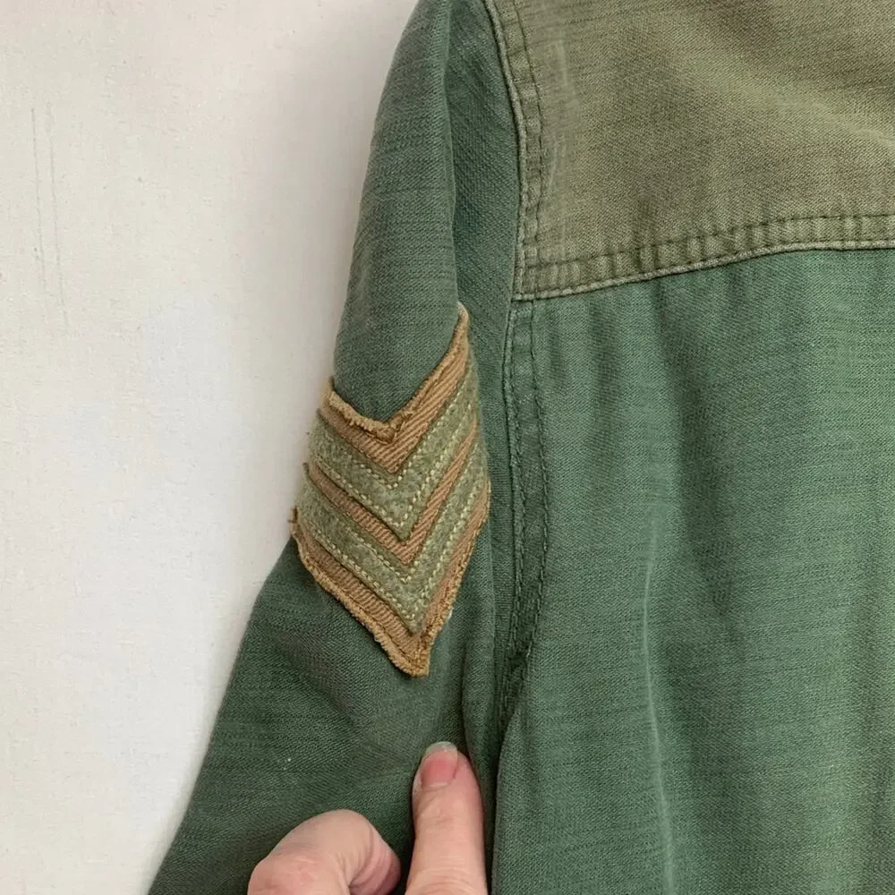 Free People size small jacket military green trench academia 80s retro patch